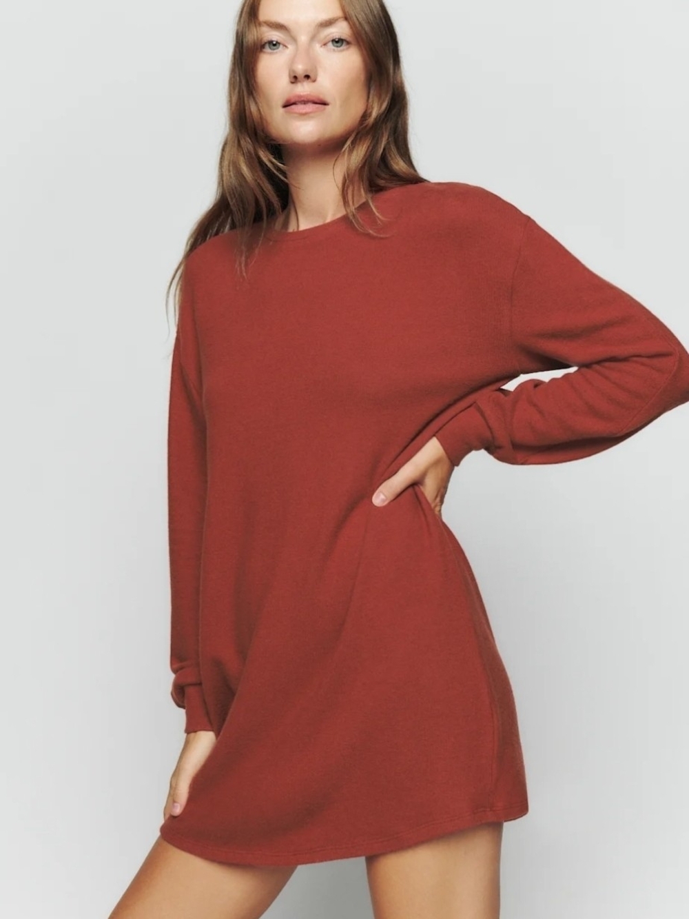 Reformation Long Sleeve Radlee Knit Dress in Rust Red - Size XS